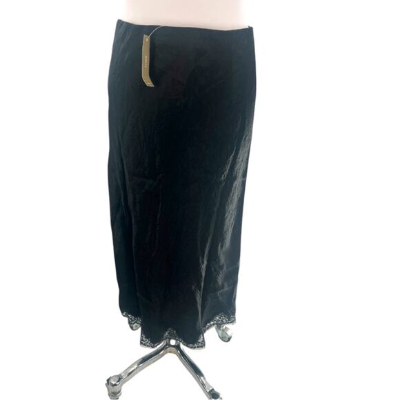 NWT J. Crew Gwyneth lace-trim slip skirt in textured satin black sz S - Picture 9 of 9
